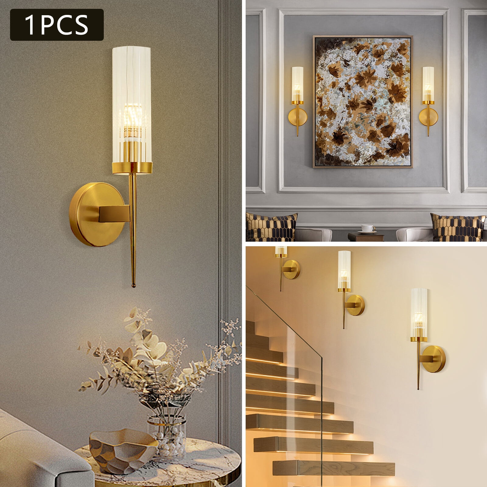 Gold Wall Sconce Bathroom Sconce Wall Lighting Modern Vanity Light Fixture with Glass Shade for Bedroom Living Room Hallway