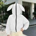 thumbnail image 5 of Girls Rabbit Ears Zip‑Up Hoodie, Kids Solid Color Full Zip Long Sleeve Sweatshirt Outerwear, Cute Casual Hooded Jacket for Autumn Winter School Daily Wear(White,13-14 Years), 5 of 6