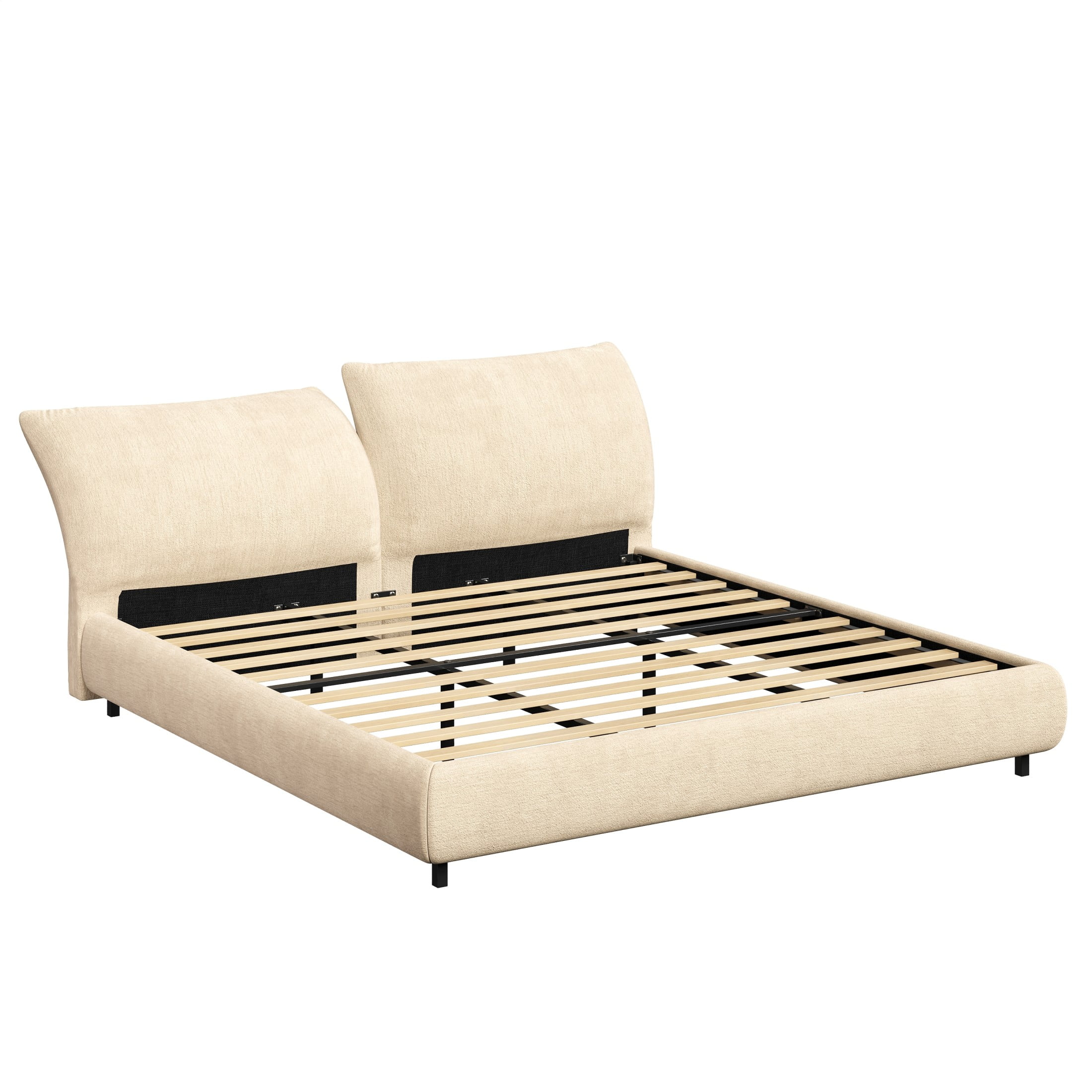 Christopher Knight Home King Upholstered Bed Frame with Adjustable Cushions, Beige