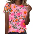 thumbnail image 1 of QTOCIO Hauts d'Été pour Femmes, Hauts Grande Taille pour Femmes, T-shirt à Manches Courtes à Col Rond Imprimé Floral Style Vacances pour Femmes, 1 of 5