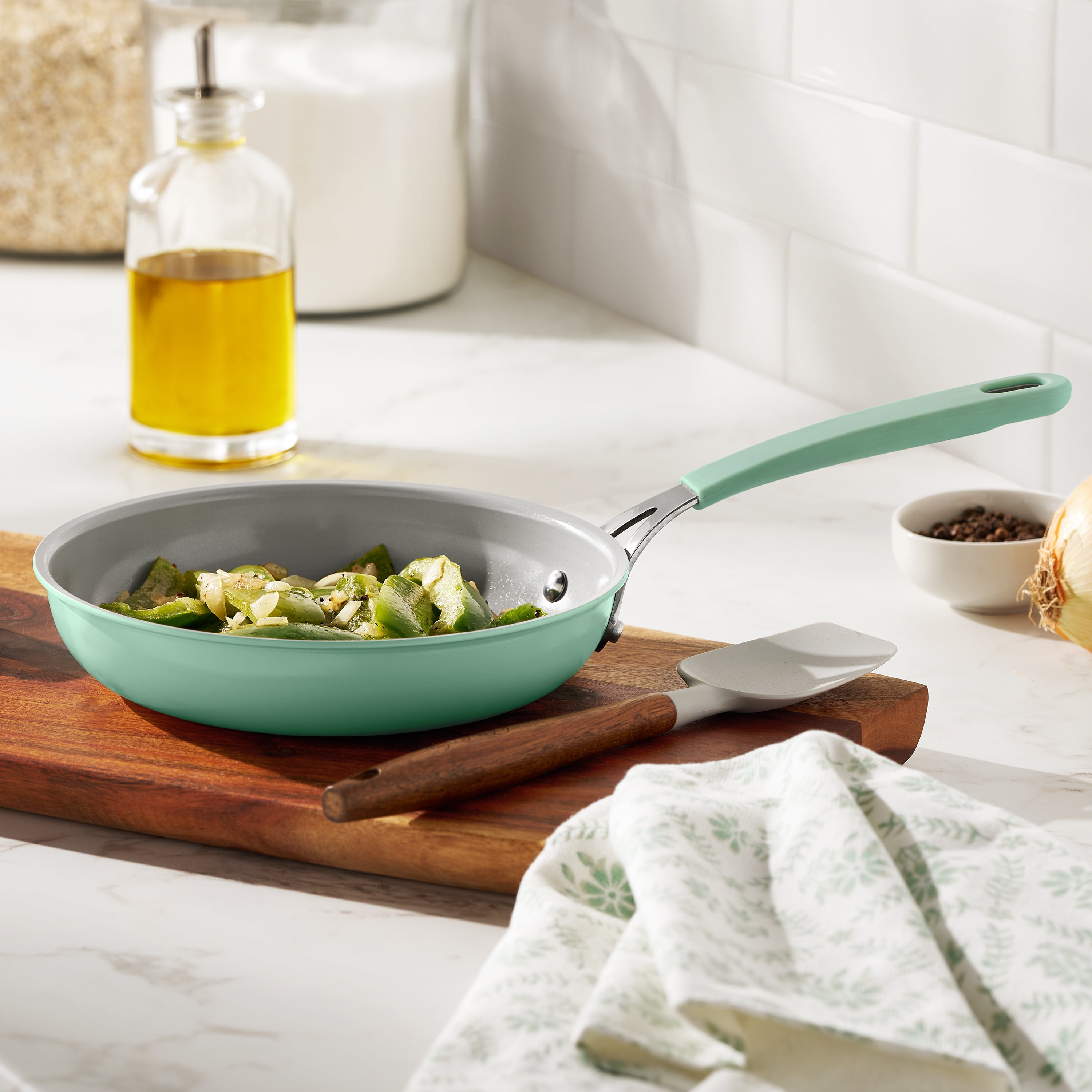 The Pioneer Woman 8-inch Ceramic Nonstick Aluminum Frying Pan Skillet, Green