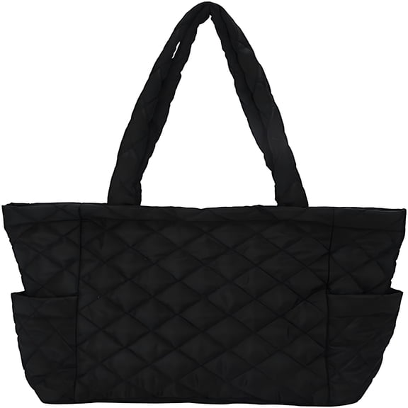 AOMRCOL Quilted Tote Bags for Women Lightweight Puffer Padding Shoulder Bag Large Nylon Tote Handbag Zipper Closure Black Tote Bag for Women