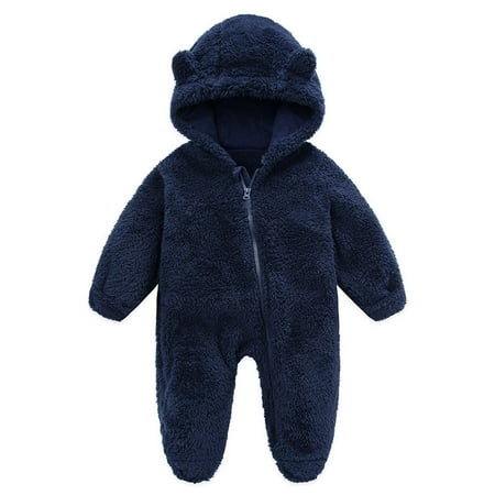 

Baby Fleece Jumpsuits Infant Newborn Plush Sleepwear Hooded Romper Warm Coat Flannel Fleece Jumpsuit Fuzzy Outwear