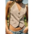 thumbnail image 5 of European and American Spring and Autumn Linen Women's Vest + Linen Blended Casual Shorts Suit for Women - Beige Vest - L, 5 of 7