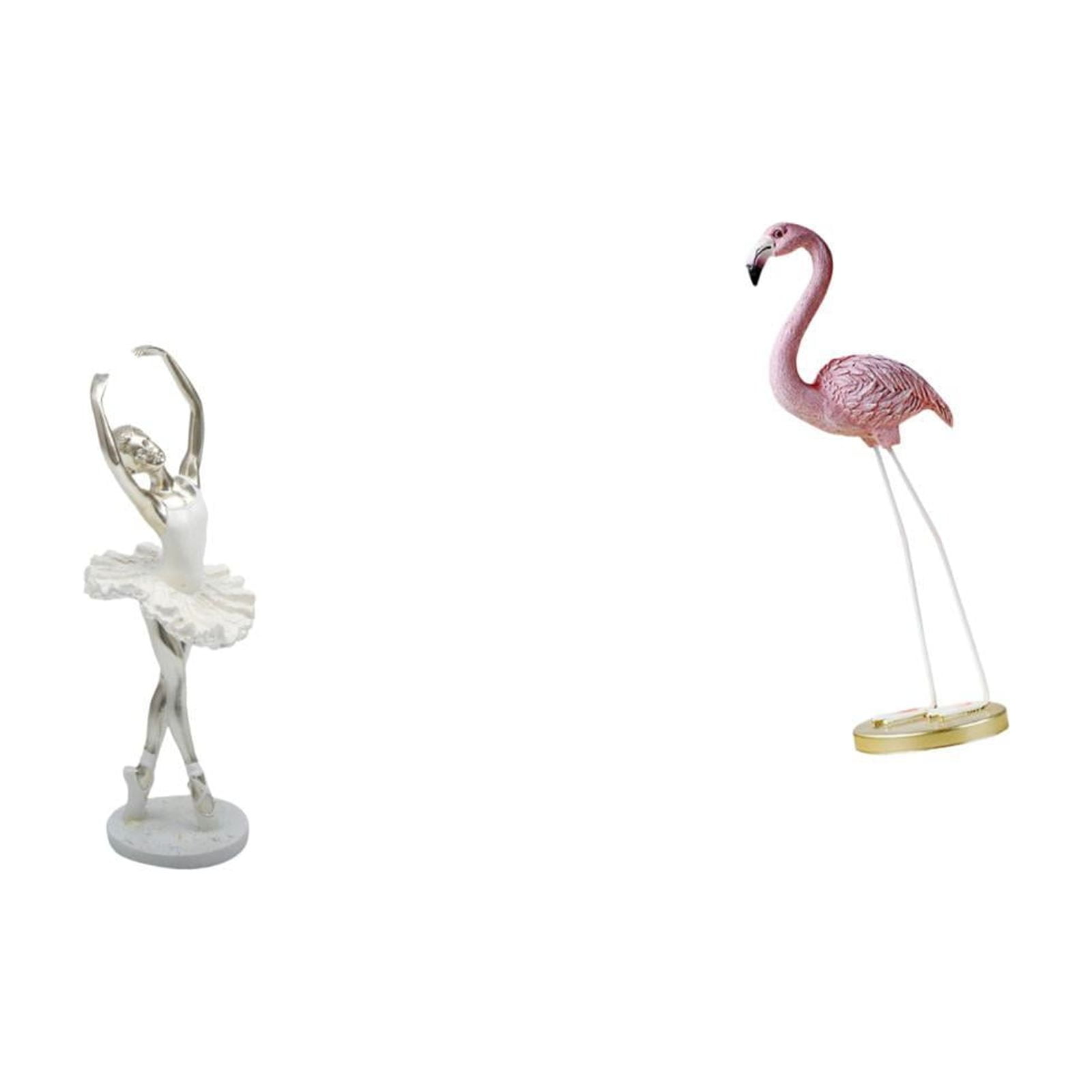 2 Pieces Ballerina Statue Flamingo Sculpture Resin Desktop Ornament for Living Room Bedroom Garden Decor