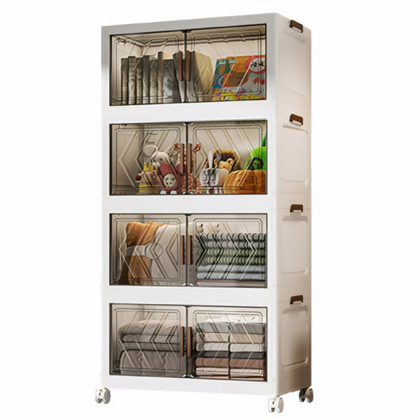 Gabinete almacenamiento WDOplteas Plegable Estante caja plástico 4 Niveles con Puertas y ruedas