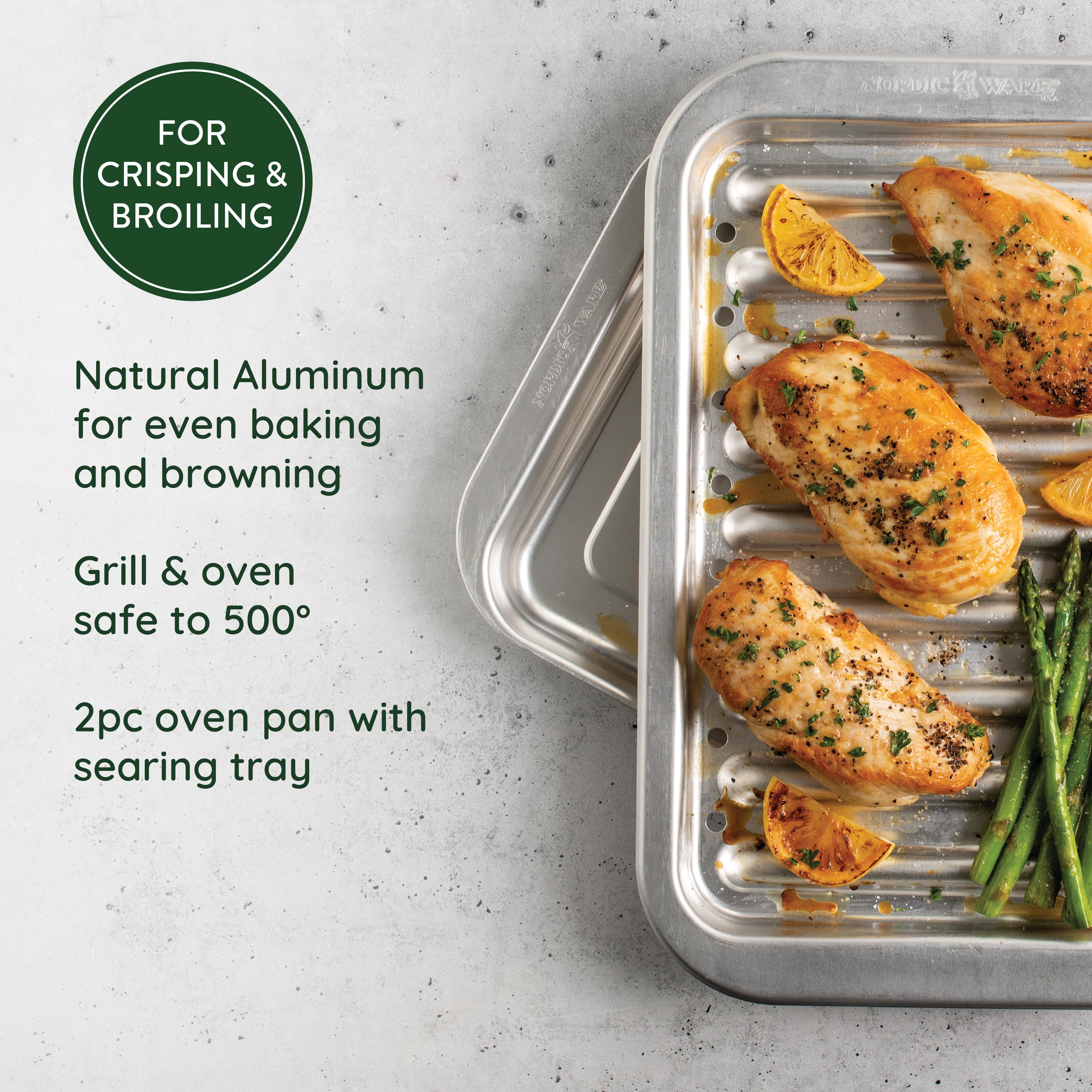 Nordic Ware Naturals 2-Piece Broil and Grill Baking Pan with Crisping Rack