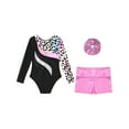 thumbnail image 6 of YONGHS Kids Girls Tumbling Biketard Gymnastics Dance Leotard with Shorts Hair Scrunchies Set Leopard 12, 6 of 7