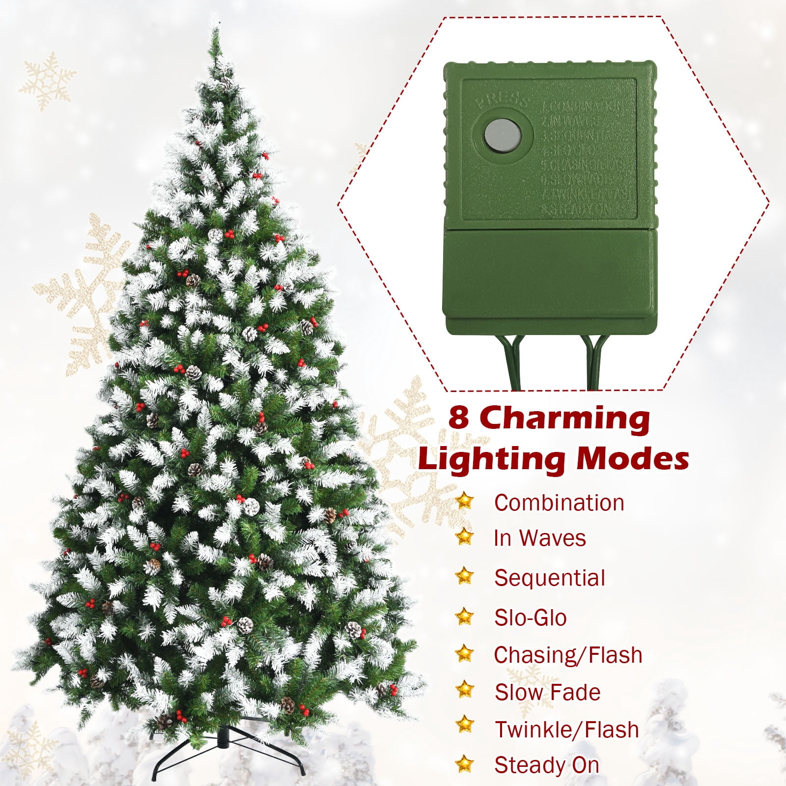Sapin De Noël Artificiel 90 Cm Avec 78 LED - Branches Réalistes, Baies Rouges Et Flocons De Neige