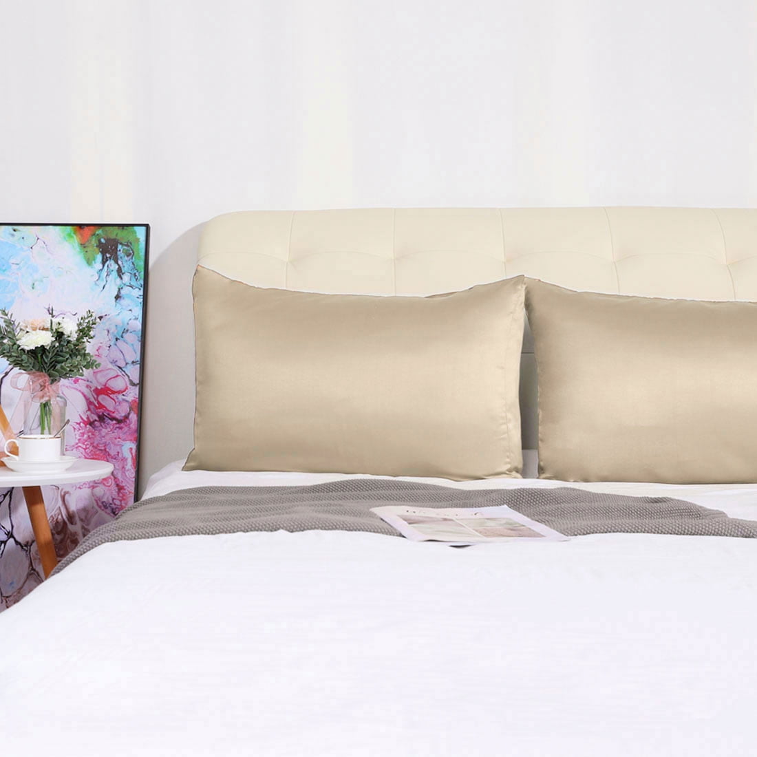 Unique Bargains 4 Pack Satin Pillowcases for Hair and Skin, Light Tan Queen