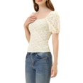 thumbnail image 4 of INSPIRE CHIC Women's Floral Square Neck Puff Sleeve Smocked Crop Blouse Top S White, 4 of 6