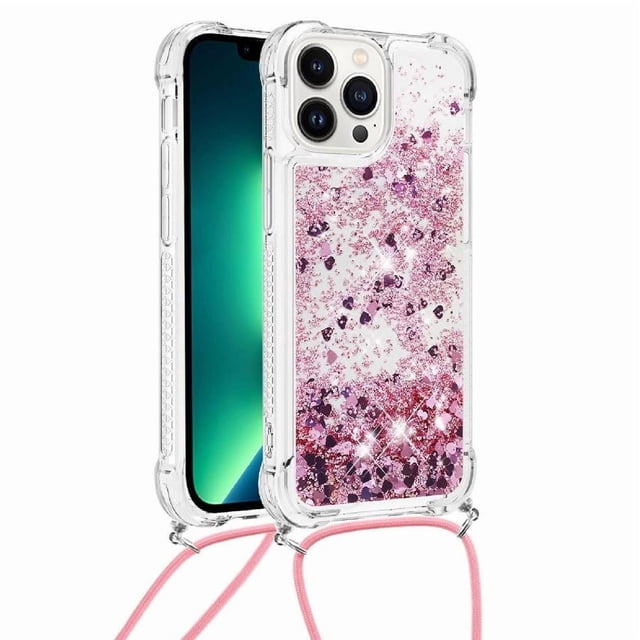 Funda FOXDOCK para iPhone 15 Pro con Cuerda Ajustable, Brillo Líquido, Protección Antigolpes y Lente – Ideal para Regalo