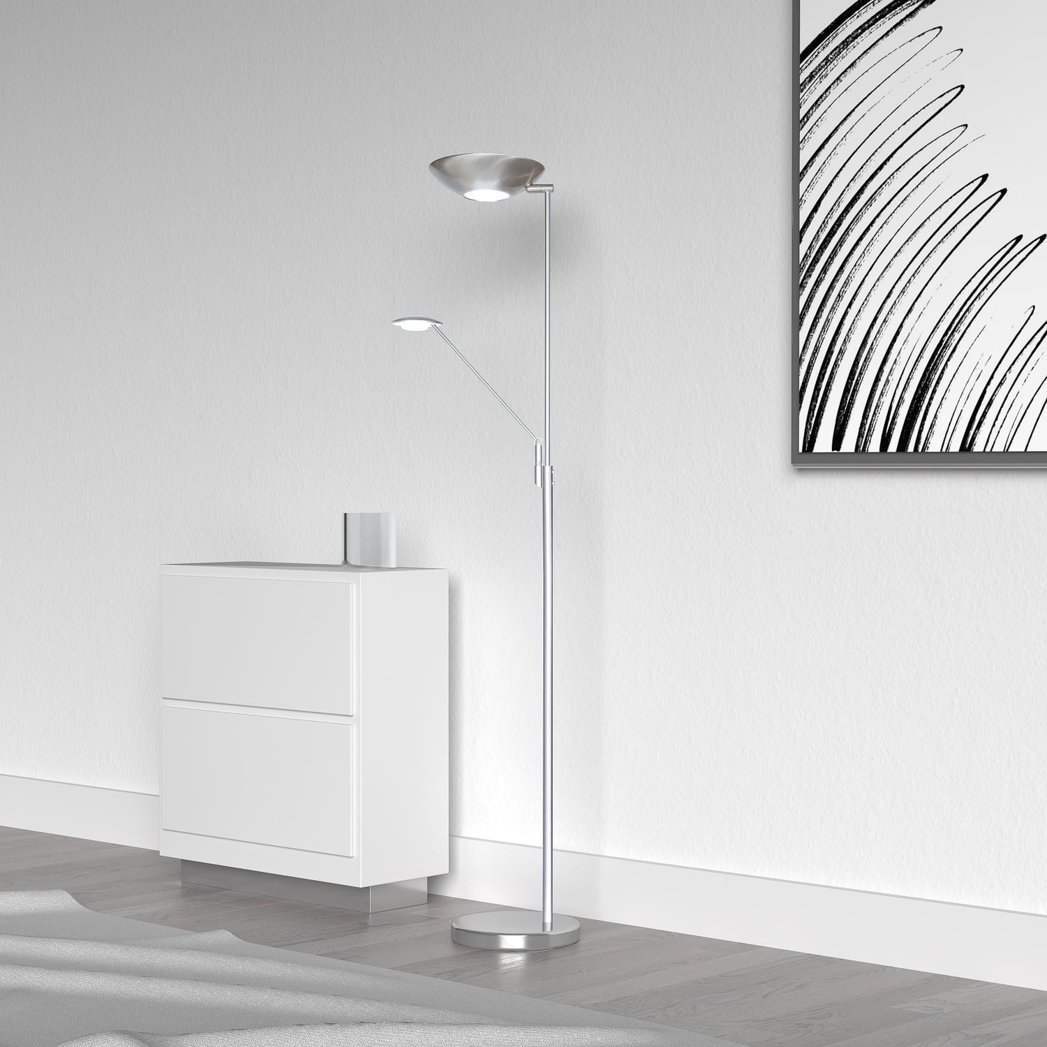 Southwestern Floor Lamp - 72" Dimmable Standing Lamp for Living Room, Bedroom, Office - Satin Chrome Finish