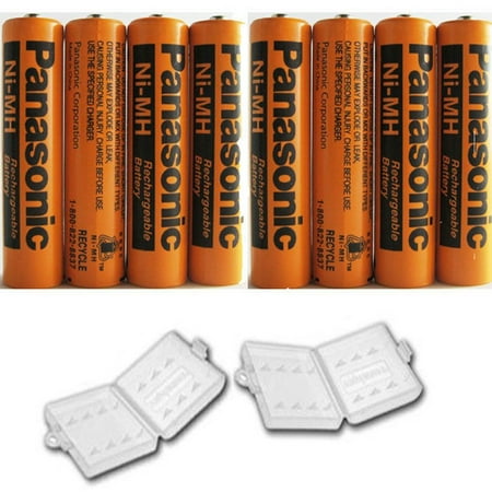 Panasonic Cordless Telephone Battery 8 Pack Panasonic NiMH AAA Rechargeable Battery for Cordless Phones with 2 Battery Cover Cases (Bulk Packaging non-retail packaging) ()