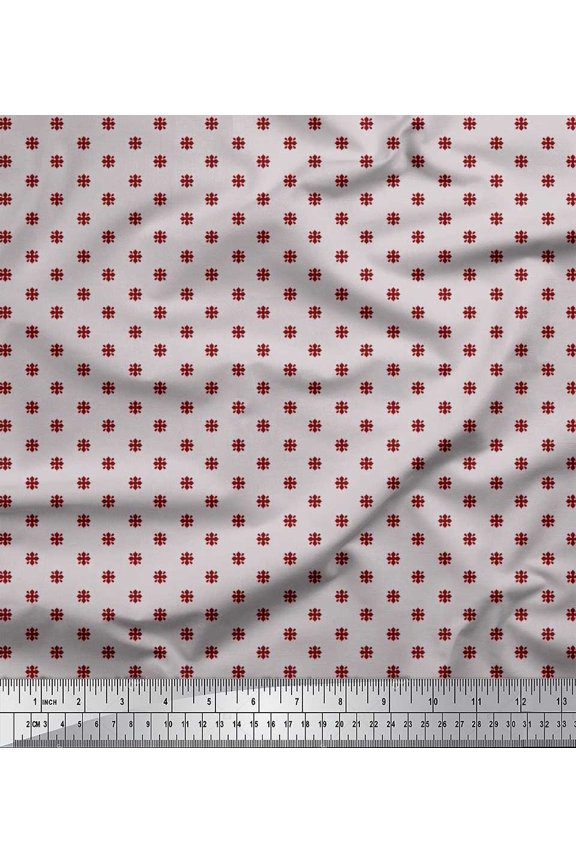 Poly Georgette Fabric Red Small Motif Shirting Decor Fabric Printed Yard 52 Inch Wide