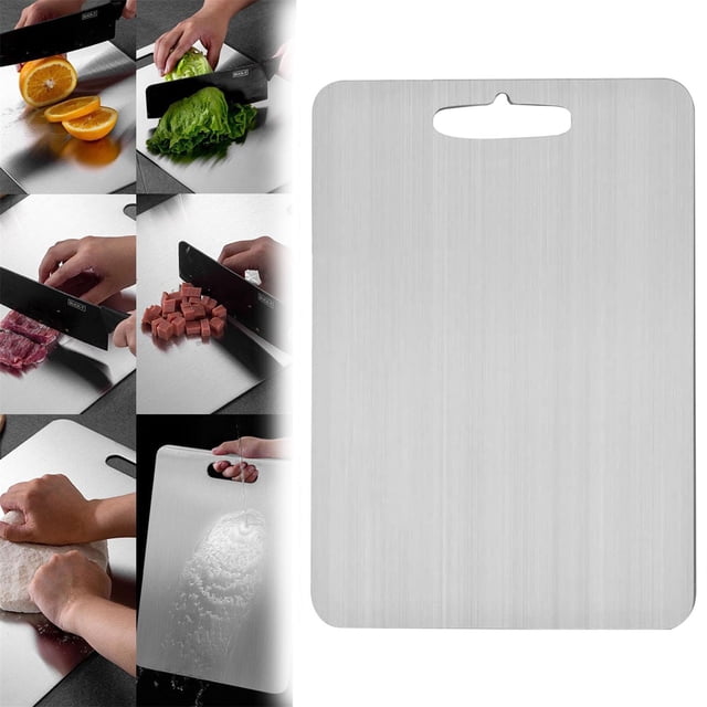 Nomeni Cooking Utensils Stainless Cutting Board Titanium Cutting Boards For Kitchen Stainless Cutting Board 304 Stainless Double Food Grade Cutting Board For Meat Fruit&Vegetable
