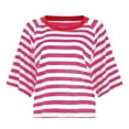 thumbnail image 3 of Ruyang Women's 2024 Summer Short Sleeved Striped T Shirt Short Sleeved Color Matching Design Loose Basic T Shirt Top, 3 of 6
