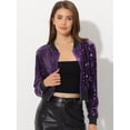 thumbnail image 2 of Chaqueta De Lentejuelas Tipo Aviador Con Cremallera En La Parte Delantera Con Purpurina Brillante Para Mujer Púrpura XS, 2 of 6