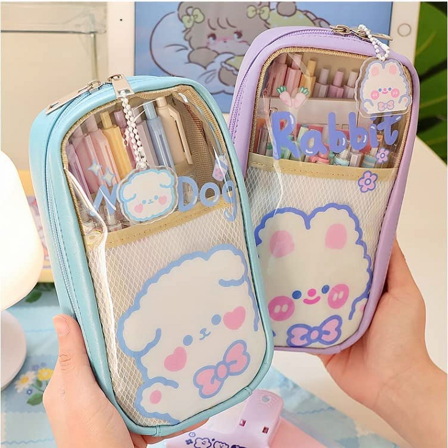 Kawaii bear pencil case ins Japanese Korean stationery girl heart large  capacity pencil case kawaii makeup pencil pouch