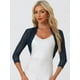 thumbnail image 2 of INSPIRAR CHIC Blusas Semi Transparentes para Mujeres Elegantes con Mangas 3/4 Cárdigan Bolero Shrug Azul Marino XS, 2 of 6