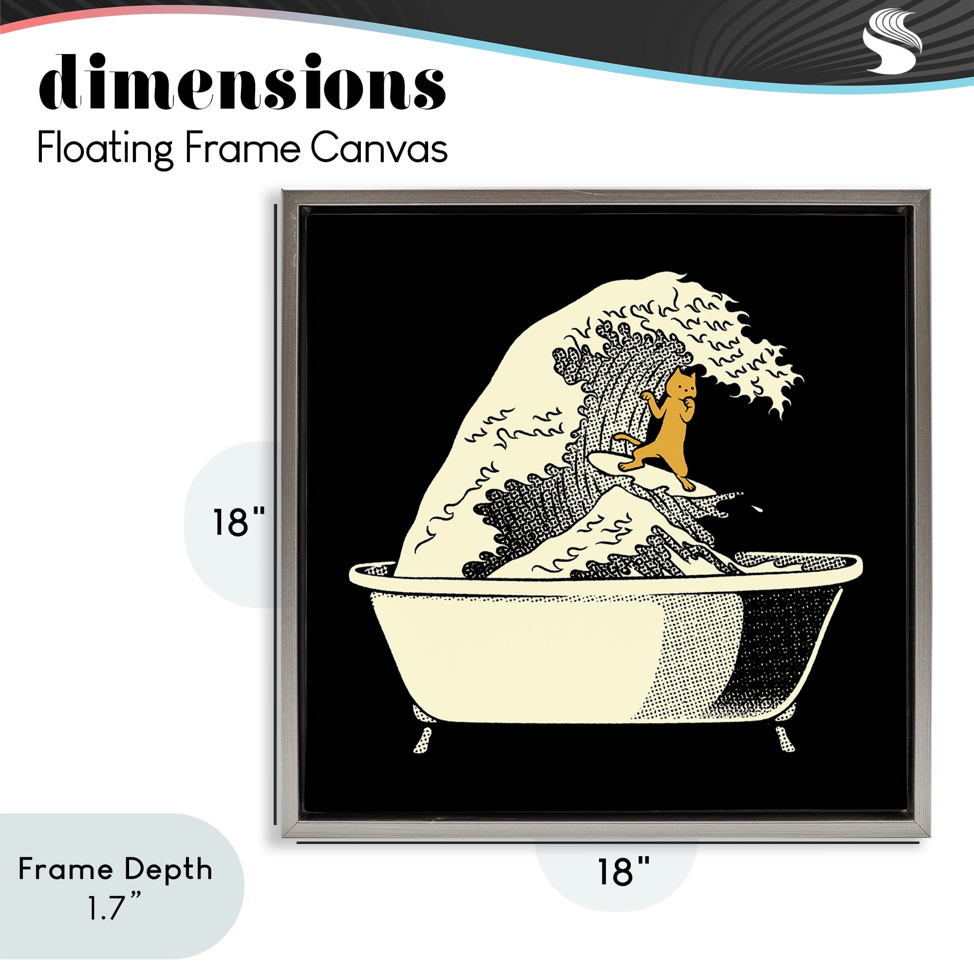 Stupell Industries Kanagawa Bathtub Cat Gray Framed Floater Canvas Wall Art, design by Tobe Fonseca