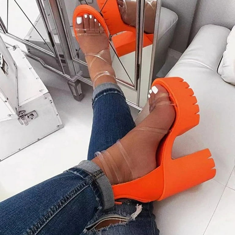 Juebong Women s Chunky Heels Zippered Waterproof Platform High heels Shoes Sandals Orange Size 9 Walmart