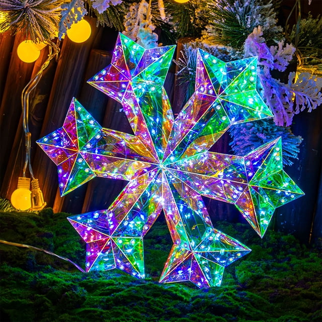 Adornos Navideños Colgantes de Copos de Nieve | Adorno Luminoso Multicolor | Luces Led | Material Plástico | 35 X 30 X 4 Cm | Decoración para Exteriores, Camping y Fiestas