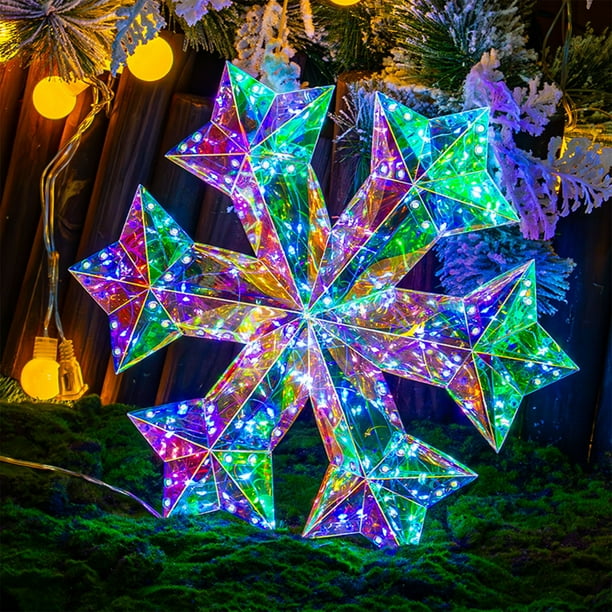 Adornos Navideños Colgantes de Copos de Nieve | Adorno Luminoso Multicolor | Luces Led | Material Plástico | 35 X 30 X 4 Cm | Decoración para Exteriores, Camping y Fiestas