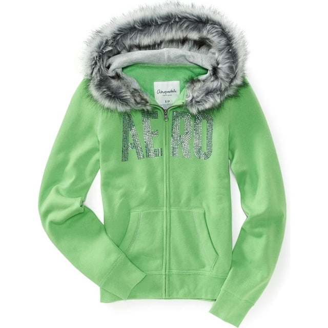 Suéter con capucha Aeropostale para mujer de piel sintética con cremallera verde grande