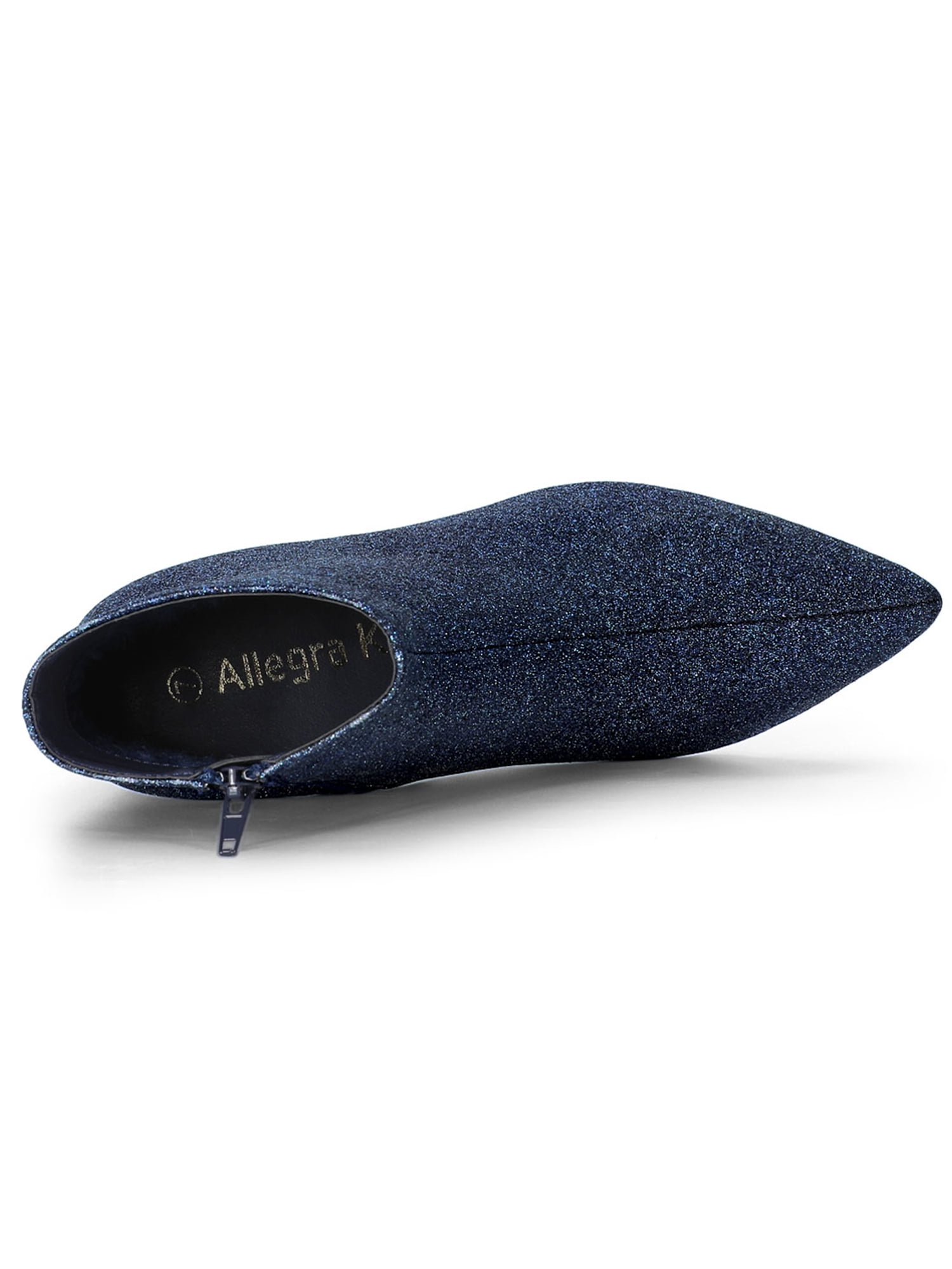 Unique Bargains Women's Glitter Pointed Toe Chunky Heel Ankle Boots Navy Blue 7
