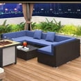 thumbnail image 5 of YYAo Outdoor Conversation Sets,Patio Furniture Sets,7-Piece Patio Furniture Set, Outdoor Wicker Conversation Set with Cushions and Coffee Table, Pillows, Dark Blue, 5 of 11