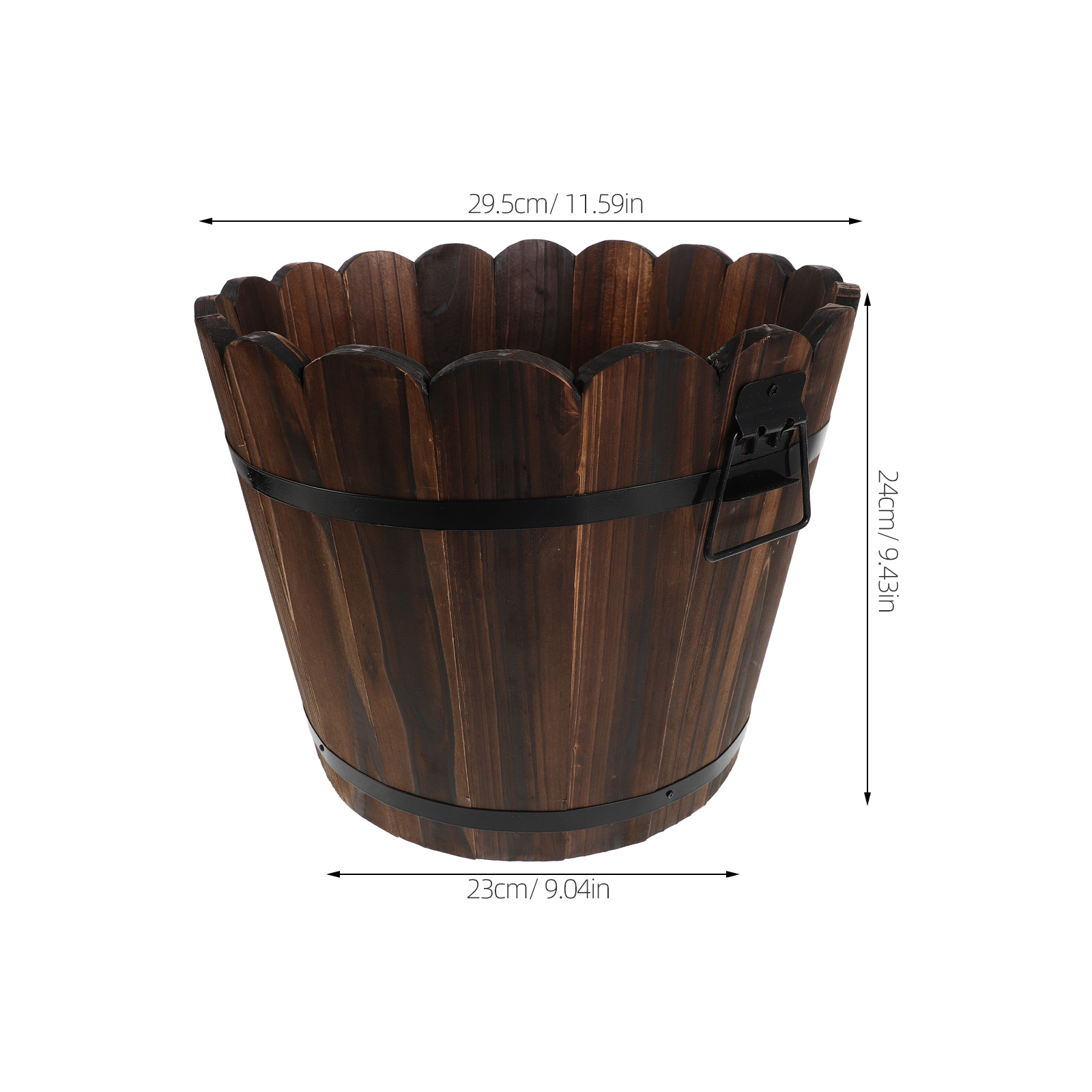 UPOUART Rustic Solid Wood Flower Bucket Planter Pot in Coffee Color for Indoor Gardening and Home Decor