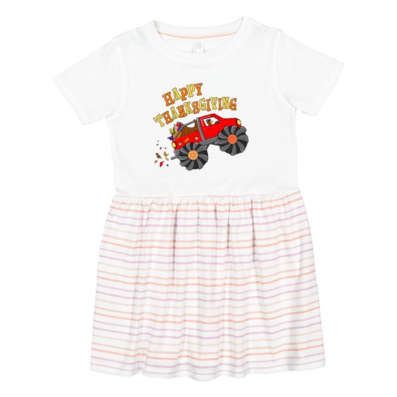 Inktastic Happy Thanksgiving Monster Truck with Turkey and Food Girls Toddler Dress