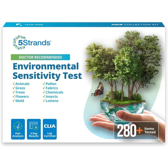 5Strands Environmental Sensitivity Test, 282 Outdoor & Indoor Items Tested, at Home Intolerance Test for Adults & Kids, Accurate Hair Analysis, Results in 4 Days