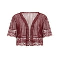 thumbnail image 2 of Blouse Boléro Transparente pour Femmes, Cardigan à Manches Courtes en Dentelle Patchwork Couleur Unie, 2 of 6