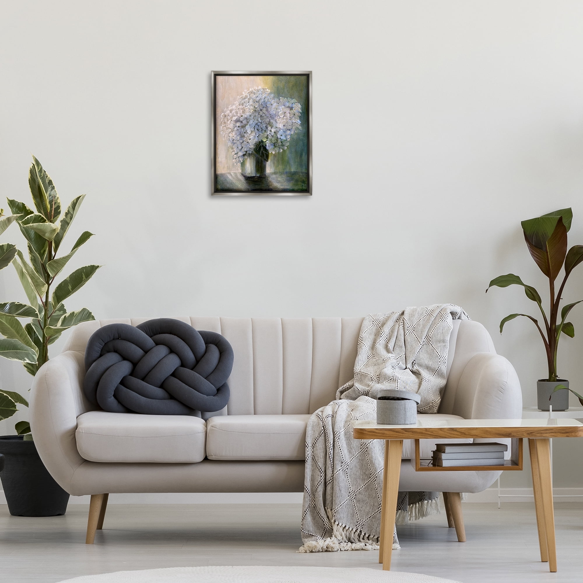 Stupell Industries Hydrangea Still Life Botanical & Floral Painting Gray Floater Framed Art Print Wall Art, 17 x 21
