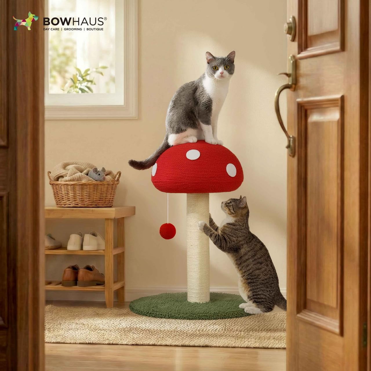 CAPHAUS Mushroom Cat Scratching Post, Mushroom Cat Scratcher with Sisal Rope and Interactive Hanging Ball, 20 Inch Scratching Post for Indoor Cats and Kittens