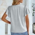 thumbnail image 6 of Women's Casual V Neck Short Sleeve Pleated Blouse Shirt Top Solid Color Loose Fit Breathable Summer Fashion | CSEONE,Silver XL, 6 of 8