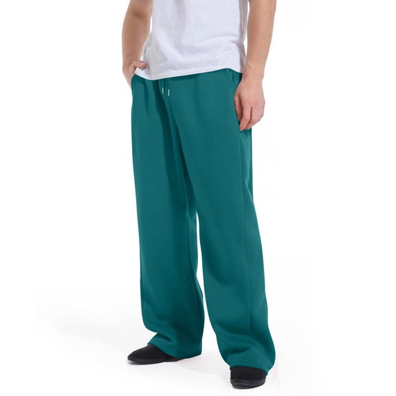 Domuza Baggy Sweatpants for Men Wide Leg Casual Elastic Waist Drawstring Sweat Pants Fall Winter Relaxed Fit Solid Outdoor Trousers with Pockets Turquoise S