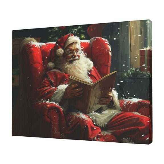 12x16 inch Decorative Paintings On The Wall Santa Claus Reading,Home Living Room,Study Decor Accessory,Cafe,Man Cave,Study Wall Decor Canvas Hanging Picture,Classic Festival Decoration Poster