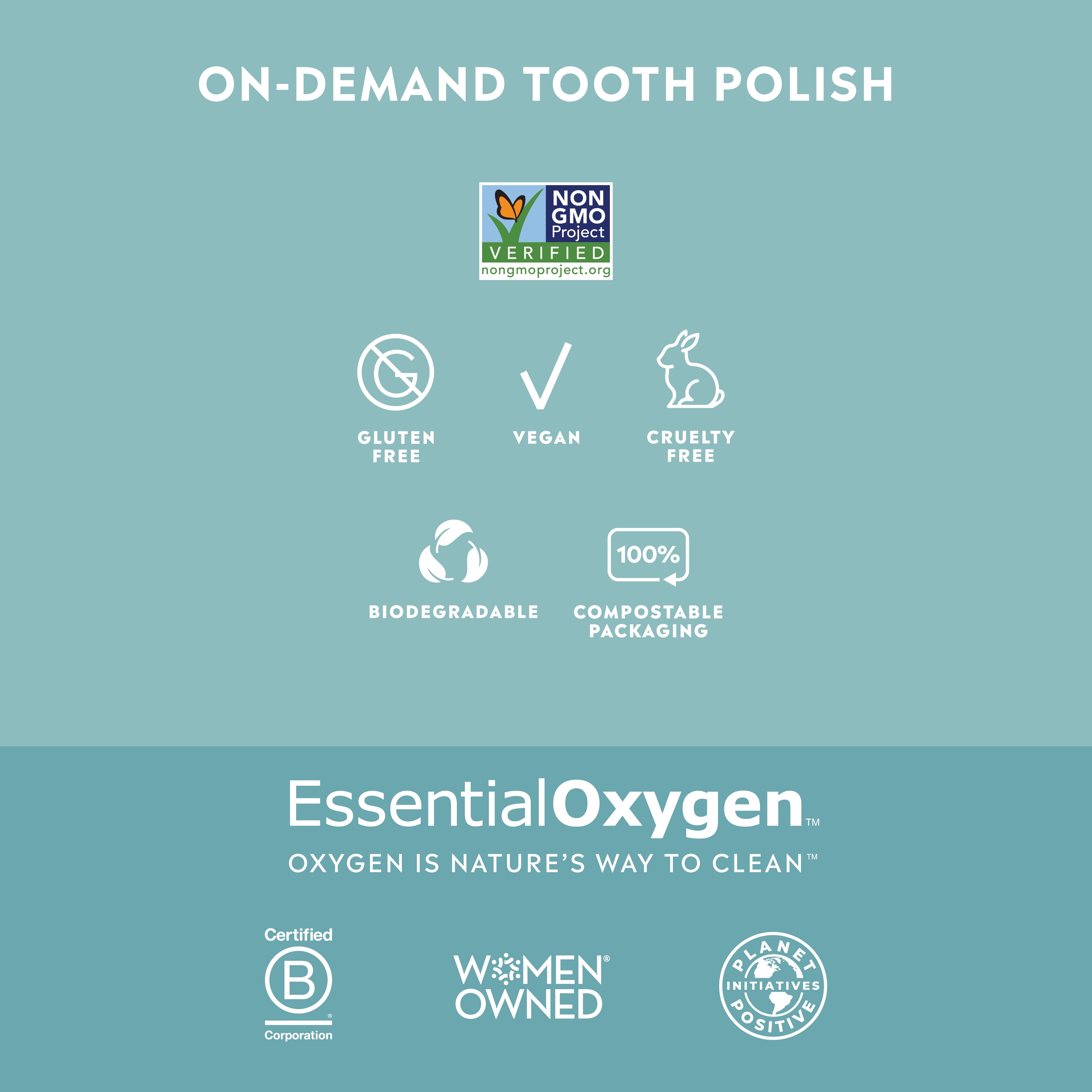 Essential Oxygen Enamel-Safe Fluoride-Free Vegan Anticavity Tooth Polish, Peppermint, 2 oz, Pack of 3