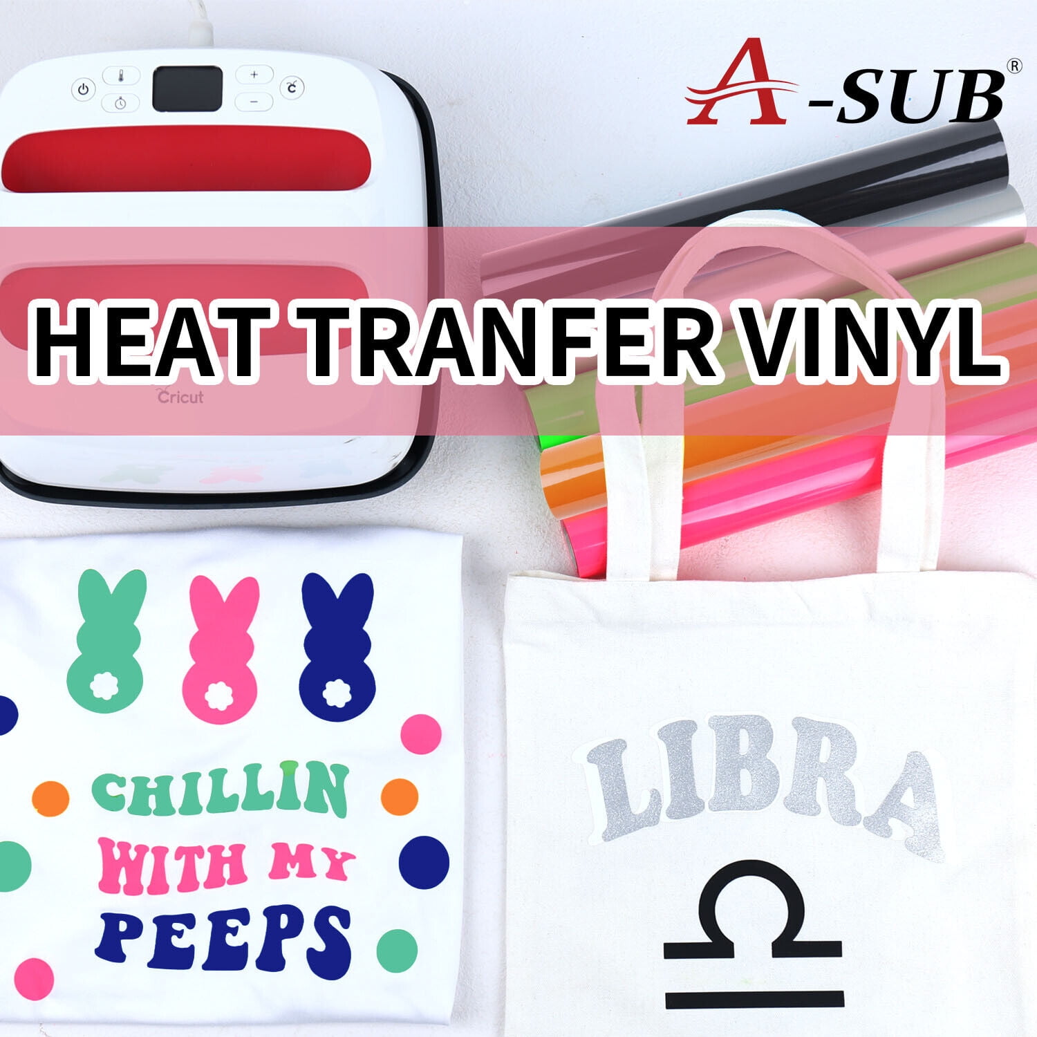 A-SUB Sublimation HTV Vinyl Roll 12"x 20FT Matte Transparent Sublimation HTV Vinyl Clear Iron-on Heat Transfer for Light Cotton