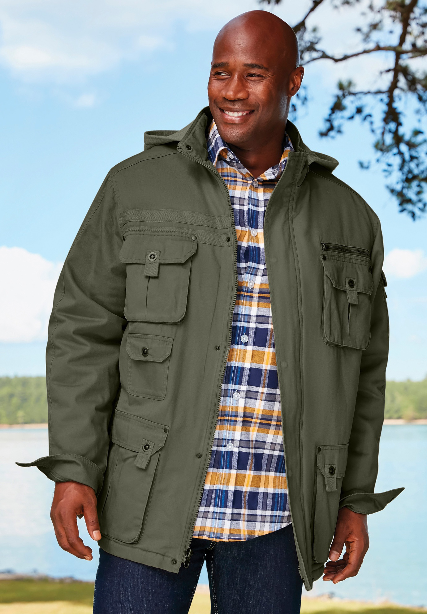 Boulder Creek By Kingsize Men s Big Tall 9 Pocket Twill Utility Jacket With Removable Hood