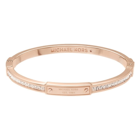 Michael Kors Women's Crystal Accent Stainless Steel Hinged Bangle Fashion Bracelet, 7