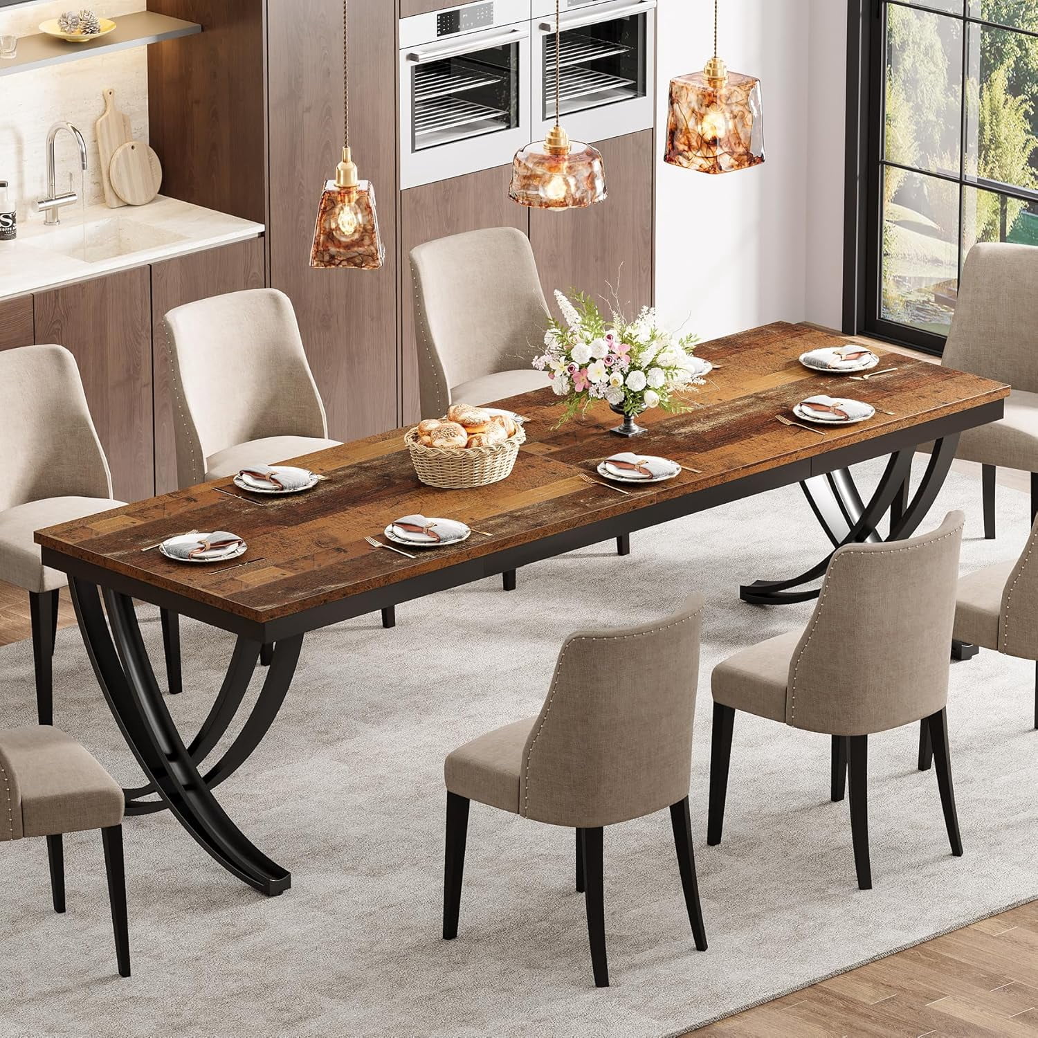 Tribesigns Dining Table for 6-8 People, 78 inch Large Wood Farmhouse Dinner Table with Heavy Duty Metal Legs and Wooden Top (Only Table)