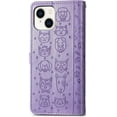 thumbnail image 3 of Wallet Phone Case for iPhone 14 (Not 14 Pro),Cute Cartoon Cat Dog Pattern PU Leather Case with Magnetic Clasp and Cash Card Slots Holder Cover for iPhone 14 (Not 14 Pro),CD Purple, 3 of 9