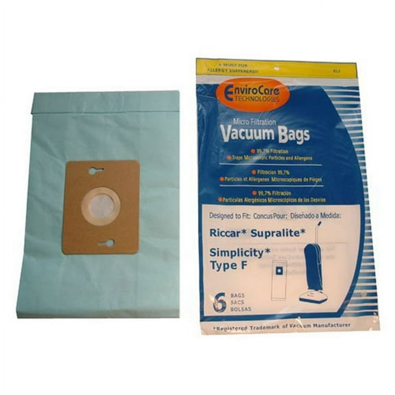 EnviroCare Replacement Micro Filtration Vacuum Cleaner Dust Bags made to fit Riccar Supralite and Simplicity Type F Uprights 6 pack