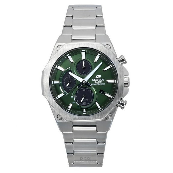 Casio Edifice Slim Line Analog Chronograph Stainless Steel Green Dial Solar EFS-S570D-3A 100M Men's Watch
