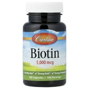 Carlson - Biotin, 5000 mcg, Healthy Hair, Strong Nails & Energy Production, 100 Capsules