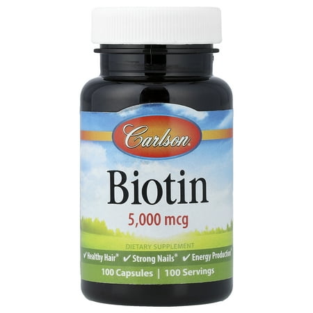 Carlson - Biotin, 5000 mcg, Healthy Hair, Strong Nails & Energy Production, 100 Capsules
